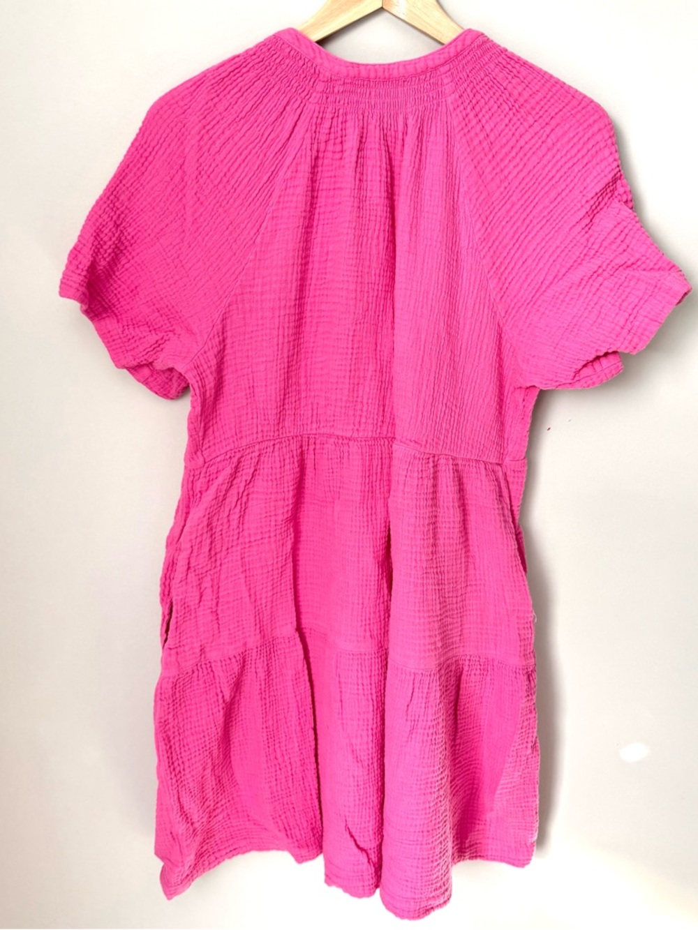 GAP Hot Pink Gauzy Cotton Beach Spring Short Sleeve Tunic Dress - Picture 4 of 4